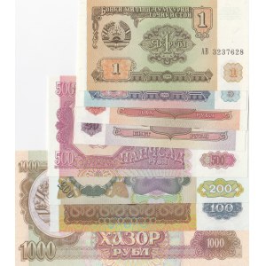 Tajikistan, 1 Ruble, 5 Rubles, 10 Rubles, 20 Rubles, 100 Rubles, 200 Rubles, 500 Rubles and 1000 Rubles, 1994, UNC, (Total 8 banknotes)