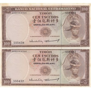 Timor, 100 Escudos, 1963, UNC, p28, (Total 2 consecutive banknotes)