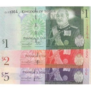 Tonga ,1 Paanga, 2 Paanga and 5 Paanga, 2008, UNC, p37, p38, p39, (Total 3 banknotes)