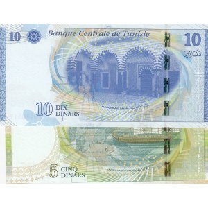 Tunisia, 5 Dinars and 10 Dinars, 2013, UNC, p95, p96, (Total 2 banknotes)