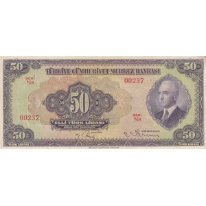 Turkey, 50 Lira, 1942, AUNC, 3/1. Emission, p142