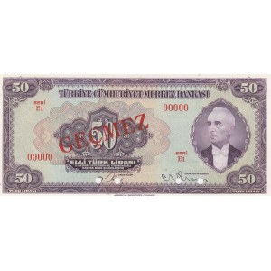 Turkey, 50 Lira, 1947, UNC, 3/2. Emission, p143a, SPECIMEN