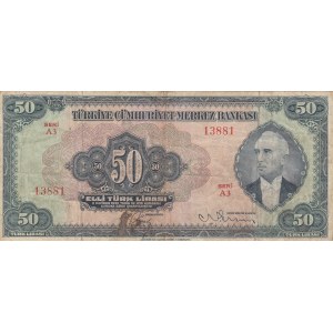 Turkey, 50 Lira, 1947, VF (-), 3/2. Emission, p143