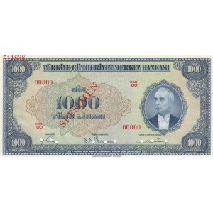 Turkey, 1.000 Lira, 1946, UNC, 3/1. Emission, p146, SPECIMEN