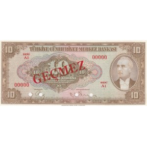 Turkey, 10 Lira, 1948, UNC, 4/2. Emission, p148, SPECIMEN
