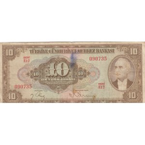 Turkey, 10 Lira, 1948, VF, p148