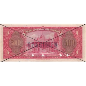 Turkey, 500 Lira, 1947, AUNC (+), 4. Emission, SPECIMEN