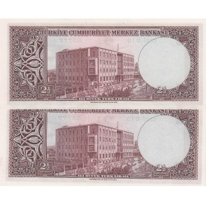 Turkey, 2 1/2 Lira, 1955, UNC, 5/2. Emission, p151, (Total 2 consecutive banknotes)