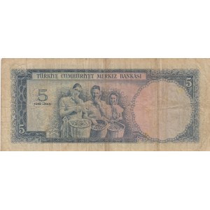 Turkey, 5 Lira, 1961, FINE, 5/3. Emission, p173