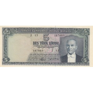 Turkey, 5 Lira, 1965, AUNC, 5/4. Emission, p174