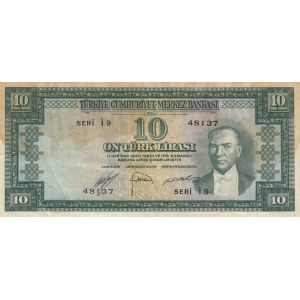 Turkey, 10 Lira, 1952, VF, 5/1. Emission, p156