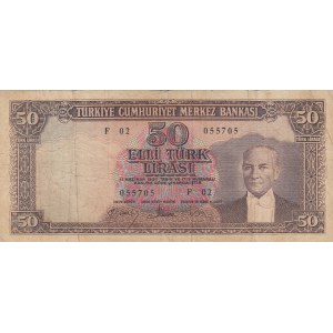 Turkey, 50 Lira, 1960, FINE, 5/5. Emission, p166