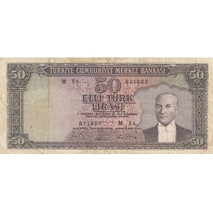 Turkey, 50 Lira, 1964, VF, 5/6. Emission, p175