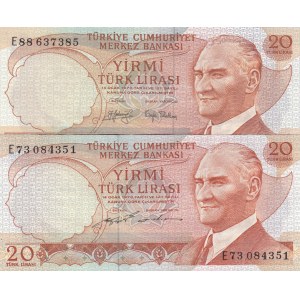 Turkey, 20 Lira, 1974/1979, UNC, 6/1. and 6/2. Emission, p187, E prefix DIFFERENT SİGNATURE, (Total 2 banknotes)
