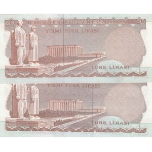 Turkey, 20 Lira, 1974/1979, UNC, 6/1. and 6/2. Emission, p187, E prefix DIFFERENT SİGNATURE, (Total 2 banknotes)