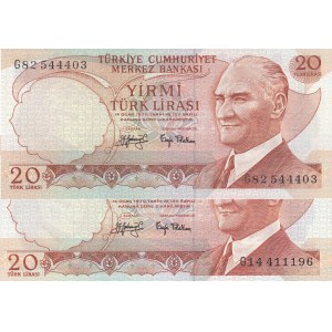 Turkey, 20 Lira, 1979, UNC, 6/3. Emission, p187, PHOSPHORUS  NON-PHOSPHORUS SET, (Total 2 banknotes)