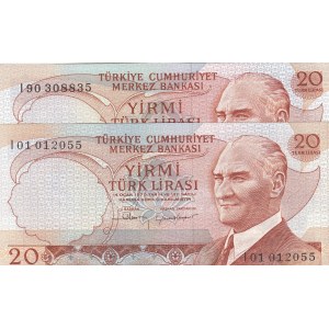 Turkey, 20 Lira, 1983, UNC, 6/4. Emission, p188, I01 first prefix and I90 last prefix, (Total 2 banknotes)