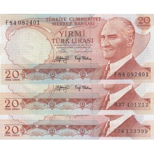 Turkey, 20 Lira, 1979/1983, UNC, 6/3 and 6/4. Emission, p187, p188, (Total 3 banknotes)