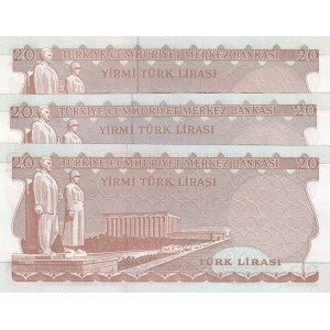 Turkey, 20 Lira, 1979/1983, UNC, 6/3 and 6/4. Emission, p187, p188, (Total 3 banknotes)