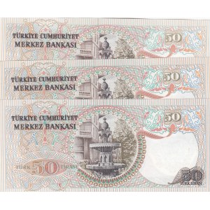Turkey, 50 Lira, 1976/1983, UNC, 6/1 and 6/2. Emission, p187A, PHOSPHORUS  NON-PHOSPHORUS SET, (Total 3 banknotes)
