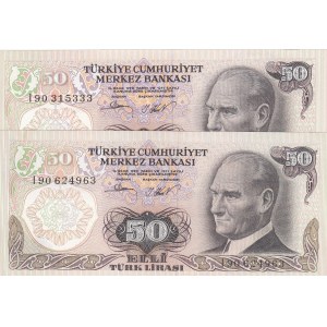 Turkey, 50 Lira, 1983, UNC, 7/2. Emission, p187A, I90 last prefix, (Total 2 banknotes)