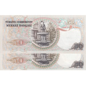 Turkey, 50 Lira, 1983, UNC, 7/2. Emission, p187A, I90 last prefix, (Total 2 banknotes)