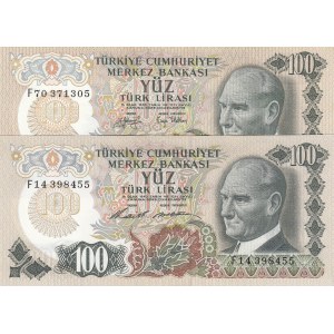 Turkey, 100 Lira, 1972/1979, UNC, 6/1. and 6/2. Emission, p189, DIFFERENT WATERMARK, (Total 2 banknotes)