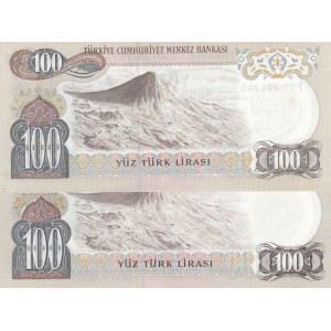 Turkey, 100 Lira, 1972/1979, UNC, 6/1. and 6/2. Emission, p189, DIFFERENT WATERMARK, (Total 2 banknotes)