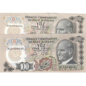 Turkey, 100 Lira, 1979, UNC, 6/2. Emission, p189, PHOSPHORUS  NON-PHOSPHORUS SET, (Total 2 banknotes)