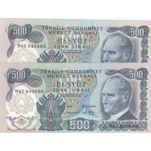 Turkey, 500 Lira, 1974, UNC, 6/2. Emission, p19e, (Total 2 banknotes)