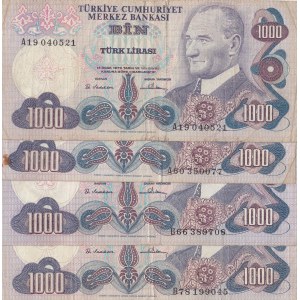 Turkey, 1.000 Lira, 1978, FINE / VF, 6/1. Emission, p191, (Total 4 banknotes)