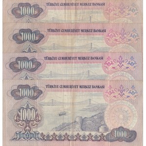 Turkey, 1.000 Lira, 1978, FINE / VF, 6/1. Emission, p191, (Total 4 banknotes)