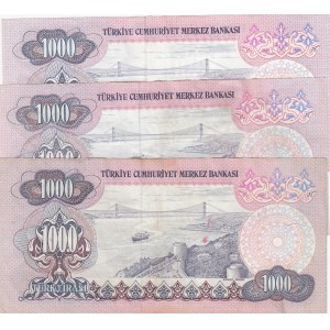 Turkey, 1.000 Lira, 1979, VF/XF, 6/2. Emission, p191, (Total 3 banknotes)