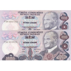 Turkey, 1.000 Lira, 1981, UNC, 6/3. Emission, p191, (Total 2 banknotes)