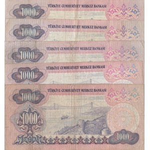 Turkey, 1.000 Lira, 1978/1981, FINE / VF,  6/1, 6/2, /6/3. Emission, p191, (Total 5 banknotes)