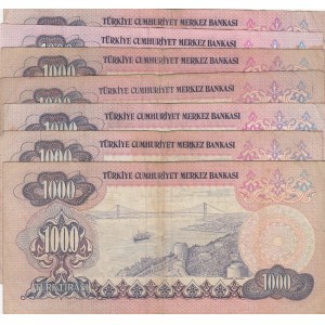 Turkey, 1.000 Lira, 1981, FINE / VF, 6/3. Emission, p191, (Total 8 banknotes)