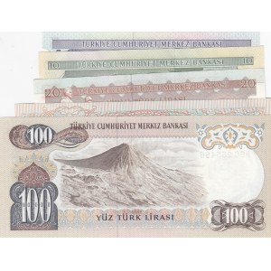 Turkey, 5 Lira, 10 Lira, 20 Lira, 50 Lira and 100 Lira, 1976/1983, UNC, 6. Emision set, (Total 5 banknotes)