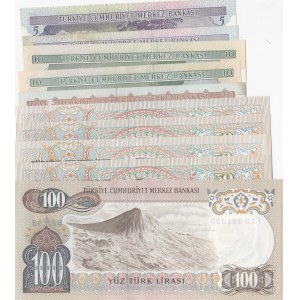 Turkey, 5 Lira (2), 10 Lira (2), 20 Lira, 50 Lira (4) and 100 Lira, AUNC, 6. Emissionn, (Total 10 banknotes)