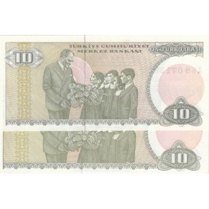 Turkey, 10 Lira, 1979, UNC, 7/1. Emission, p192, LONG EYEBROW AND SHORT EYEBROW SET, (Total 2 banknotes)