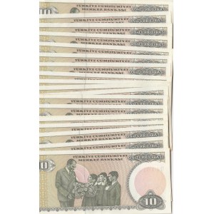 Turkey, 10 Lira, 1966, UNC, p180, (Total 20 banknotes)
