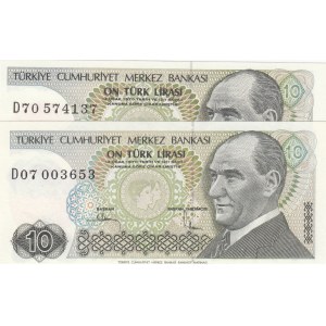 Turkey, 10 Lira, 1982, UNC, 7/2. Emission, p193, PHOSPHORUS  NON-PHOSPHORUS SET, (Total 2 banknotes)