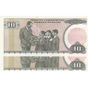 Turkey, 10 Lira, 1982, UNC, 7/2. Emission, p193, PHOSPHORUS  NON-PHOSPHORUS SET, (Total 2 banknotes)