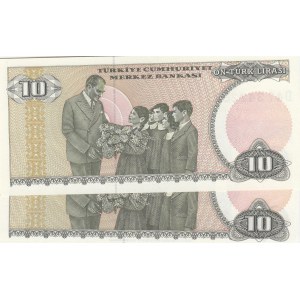 Turkey, 10 Lira, 1982, UNC, 7/2. Emission, p193, PHOSPHORUS  NON-PHOSPHORUS SET, (Total 2 banknotes)