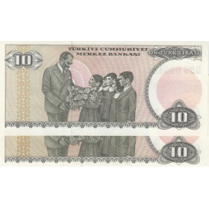 Turkey, 10 Lira, 1982, UNC, 7/2. Emission, p193, PHOSPHORUS  NON-PHOSPHORUS SET, (Total 2 banknotes)