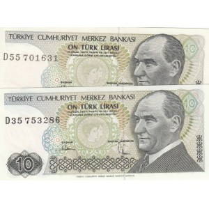 Turkey, 10 Lira, 1982, UNC, 7/2. Emission, p193, PHOSPHORUS  NON-PHOSPHORUS SET, (Total 2 banknotes)