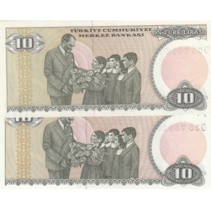 Turkey, 10 Lira, 1982, UNC, 7/2. Emission, p193, PHOSPHORUS  NON-PHOSPHORUS SET, (Total 2 banknotes)