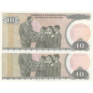 Turkey, 10 Lira, 1982, UNC, 7/2. Emission, p193, D01 first prefix and D90 last prefix, (Total 2 banknotes)