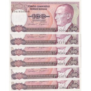 Turkey, 100 Lira, 1984, XF /AUNC, 7/2. Emission, p194, (Total 6 banknotes)