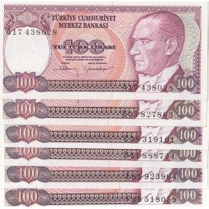Turkey, 100 Lira, 1983/1984, UNC, 7/1. and 7/2. Emission, p194, (Total 6 banknotes)