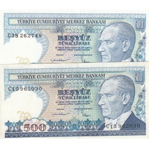 Turkey, 500 Lira, 1984, UNC, 7/2. Emission, p195, DIFFERENT WATERMARK, (Total 2 banknotes)